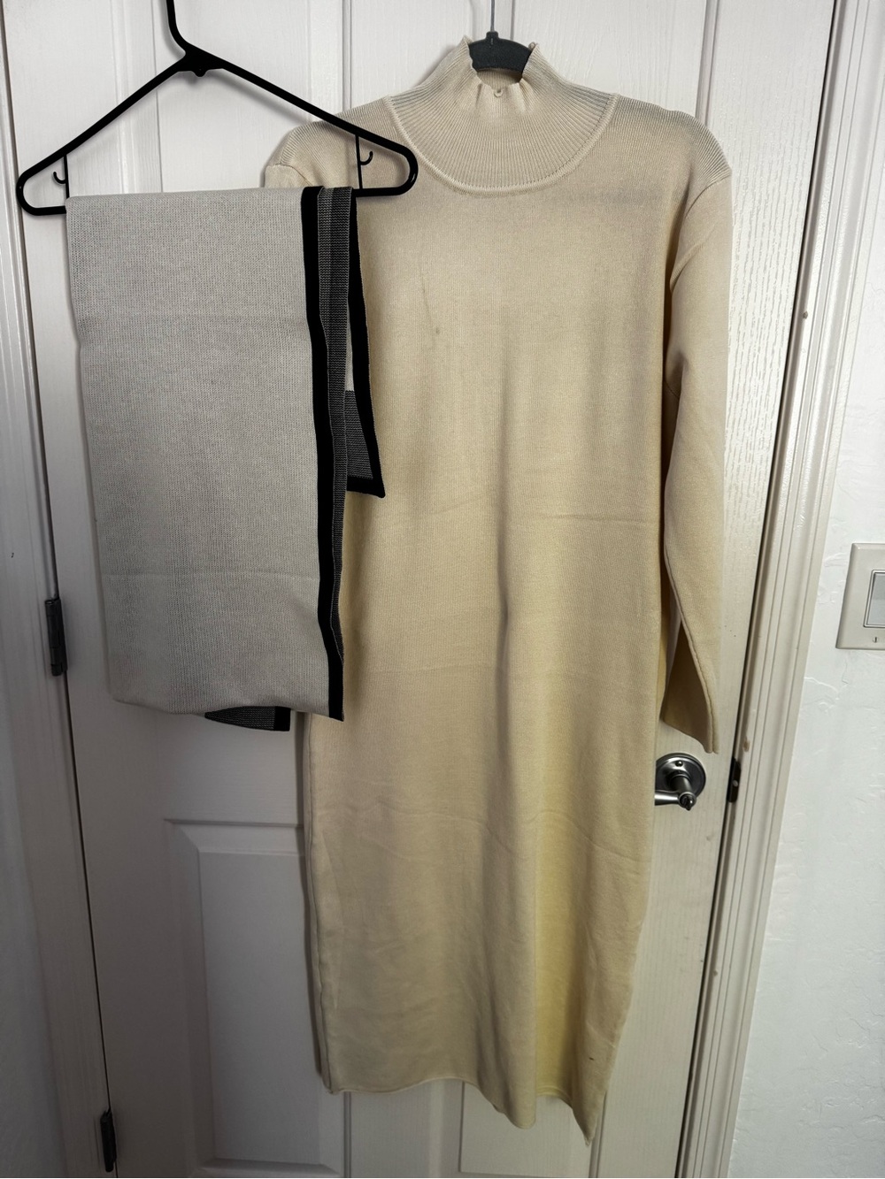 Cream Knit Turtleneck Sweater Dress